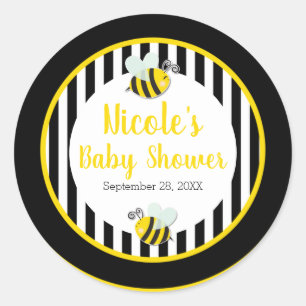 Sticker Rond Bumble Black White Yellow Bee Theme Baby shower