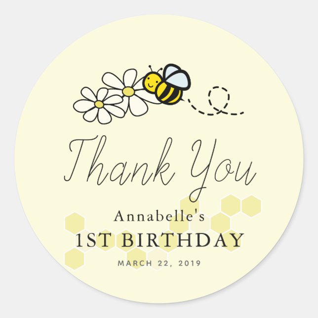 Sticker Rond Bumble/Miel Abeille N'Importe Quel Âge Anniversair (Devant)