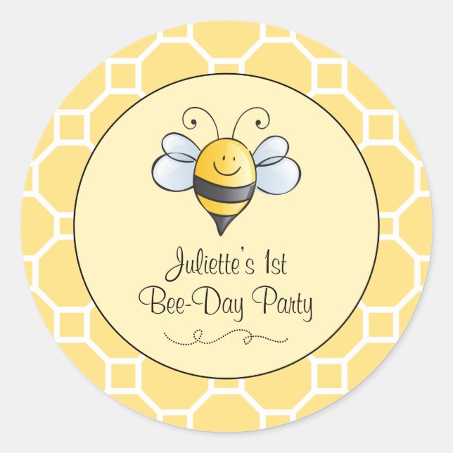 Sticker Rond Bumblebebe Jaune Mignonne Première fête d'annivers (Devant)