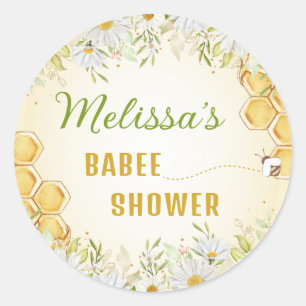 Sticker Rond Bumblebee Baby shower Jaune Daisy Fleur sauvage Be