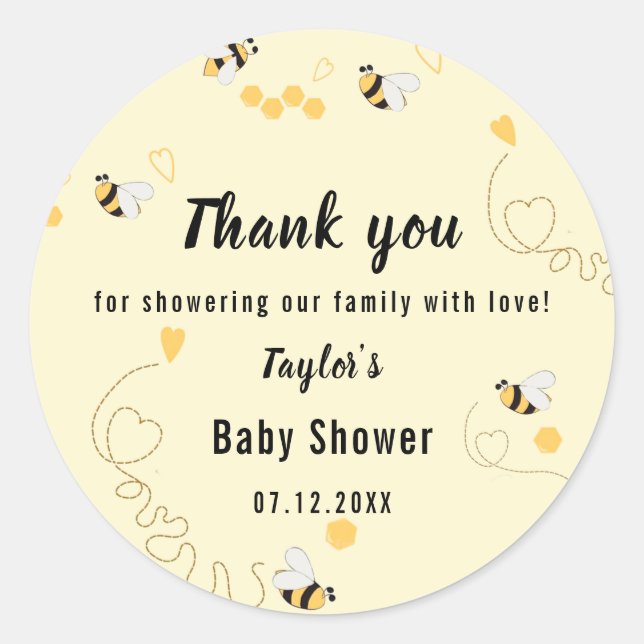 Sticker Rond Bumblebee Miel Baby shower neutre selon le sexe (Devant)