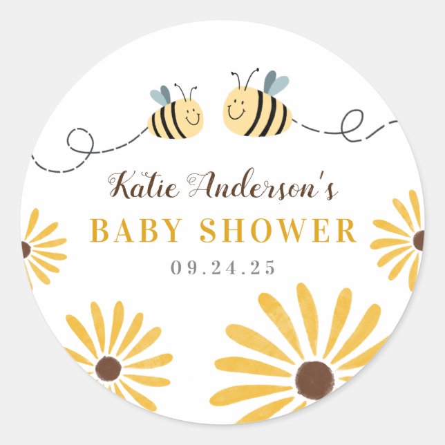 Sticker Rond Bumblebee mignonne et Baby shower de tournesol (Devant)
