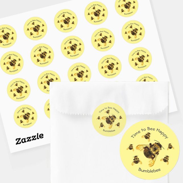 Sticker Rond Bumblebees Jaunes Il est temps d'être heureux Pers (Créateur téléchargé)