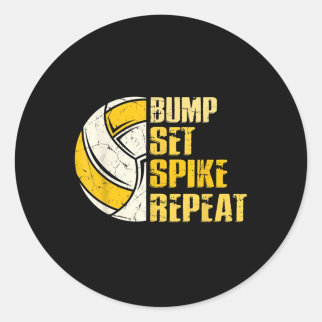 Sticker Rond Bump Set Spike Répéter Volleyball Fun (Devant)