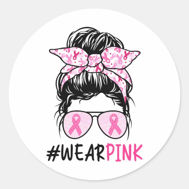 Sticker Rond Bun Gles Portent Rose Cute Cancer du Sein Sensibil (Devant)