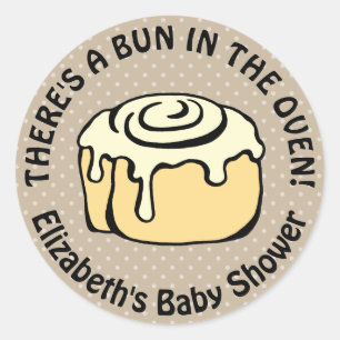 Sticker Rond Bun in the Oven Cute Modern Baby shower Garçon / F