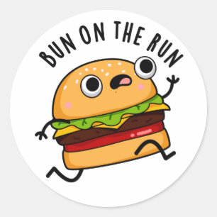 Sticker Rond Bun Sur La Course Funny Burger Pun