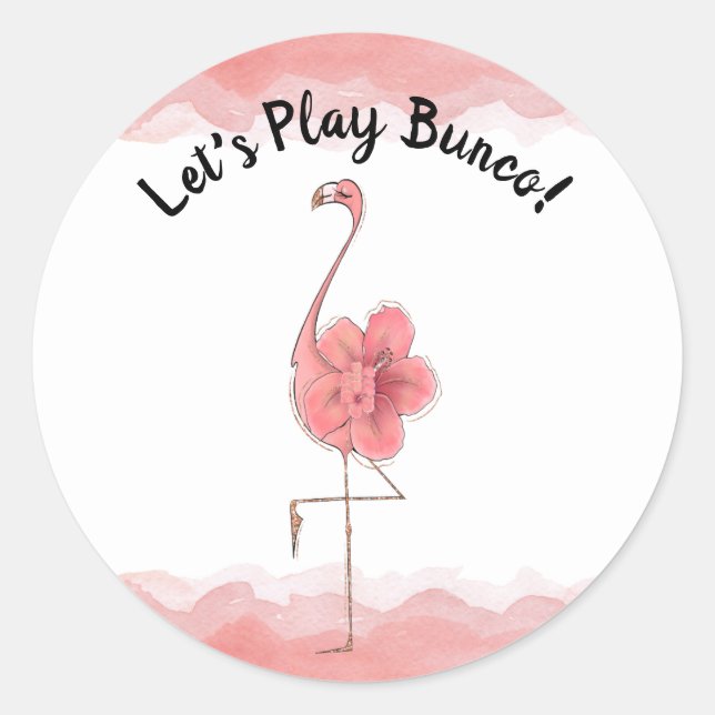 Sticker Rond Bunco Bunko Flamant rose tropical rose (Devant)
