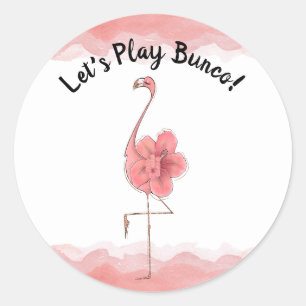 Sticker Rond Bunco Bunko Flamant rose tropical rose