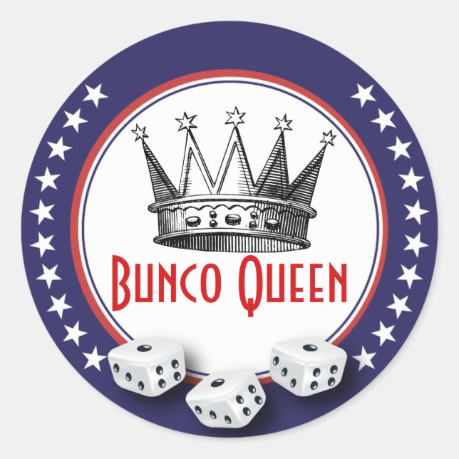 Sticker Rond Bunco Queen avec dés - Rouge, Blanc et Bleu (Devant)