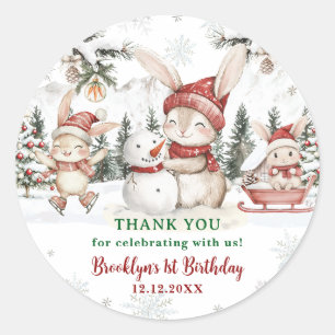 Sticker Rond Bunnies Winter ONE derland Noël 1er anniversaire