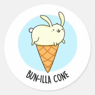 Sticker Rond Bunnilla Cone Funny Bunny Vanilla Pun crème glacée