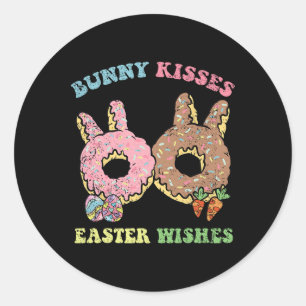 Sticker Rond Bunny Baisers Pâques Souhaits Lapin Donut chasse a