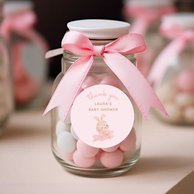 Sticker Rond Bunny Ballerina Tutu Baby shower Merci (Cute bunny ballerina watercolor illustration for baby shower favors)