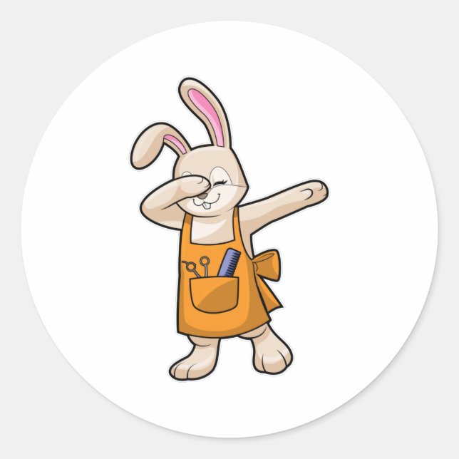 Sticker Rond Bunny comme coiffeur avec peigne et ciseaux (Devant)