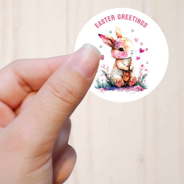 Sticker Rond Bunny de voeux de Pâques avec sa guitare (Créateur téléchargé)