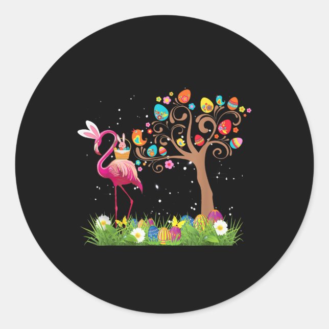 Sticker Rond Bunny Flamingo Easter | Cute Flamingo Lovers (Devant)