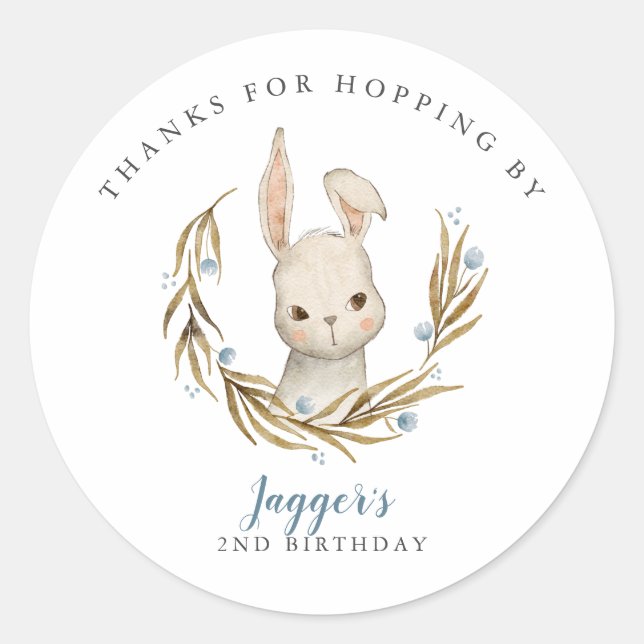 Sticker Rond Bunny Merci D'Avoir Hopping Par Boy Birthday Party (Devant)