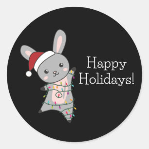 Sticker Rond Bunny Merry Christmas Winter Animals Rabbits