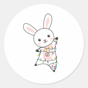 Sticker Rond Bunny Merry Christmas Winter Animals Rabbits