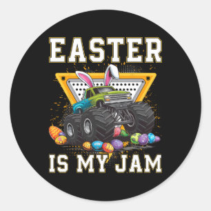 Sticker Rond Bunny Monster Camion Pâques Est Mon Jour De Jam Ga