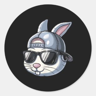 Sticker Rond Bunny Pâques cool Avec Casquette Drôle Ados Garçon