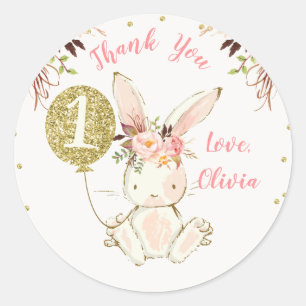 Sticker Rond Bunny parties scintillant balle merci 1er annivers
