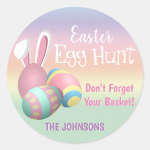 Sticker Rond Bunny Pastel Coloré Oreilles de Pâques Chasse aux 