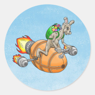 Sticker Rond Bunny Rocket de Pâques