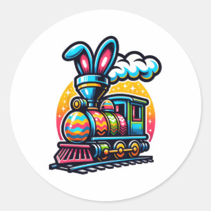 Sticker Rond Bunny Train Railroad Easter Egg Kids Toddler Boys