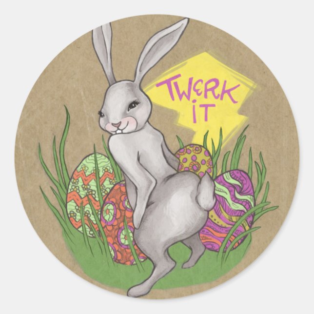 Sticker Rond Bunny Twerk Pâques (Devant)