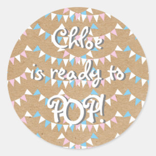 Sticker Rond Bunting rose et bleu prêt à POP! Baby shower