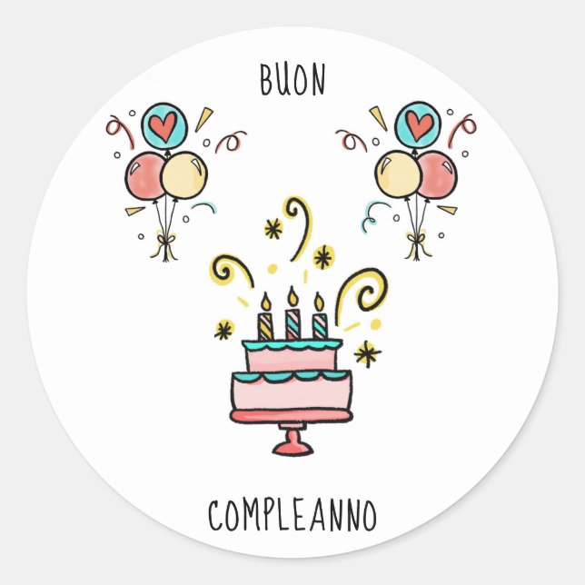 Sticker Rond Buon Compleanno | Joyeux anniversaire (Devant)