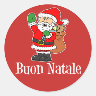 Sticker Rond Buon Natale Italien Noël Père Noël (RED)