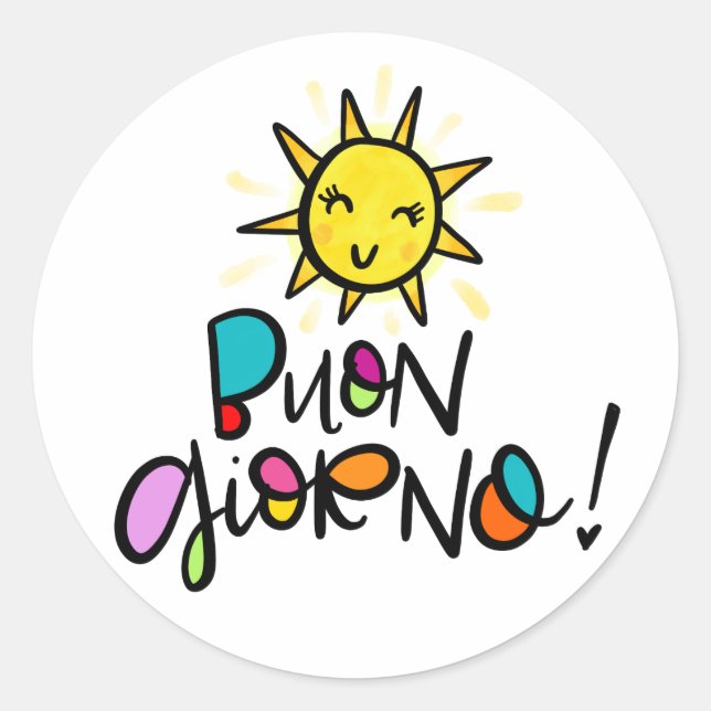 Sticker Rond Buono Giorno, dessiné à la main (Devant)