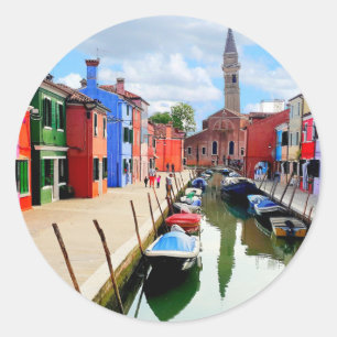 Sticker Rond Burano, Italie Maisons colorées italiennes & Canal