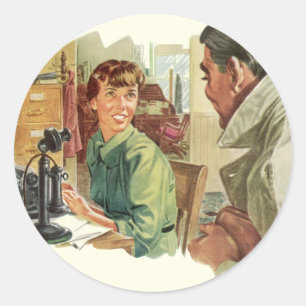 Sticker Rond Bureau d'entreprise vintage, PDG patron et secréta