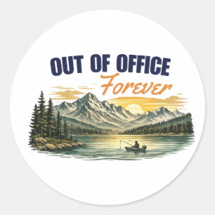 Sticker Rond Bureau fermé pour toujours pêche montagne design