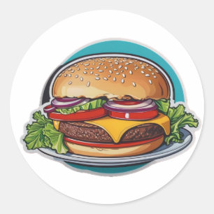 Sticker Rond Burger À Throwback Gourmet : Un Bite Nostalgique