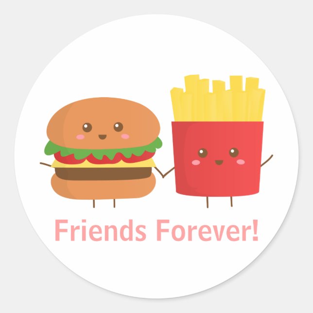 Sticker Rond Burger mignon et frites, amis pour toujours (Devant)