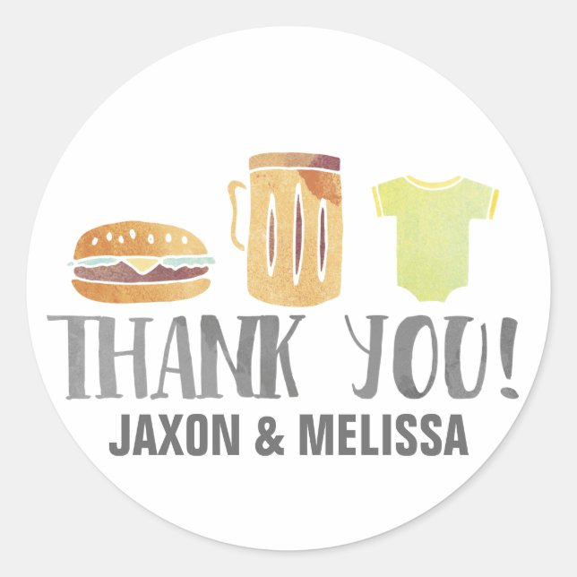 Sticker Rond Burgers, bière et Merci bébé (Devant)