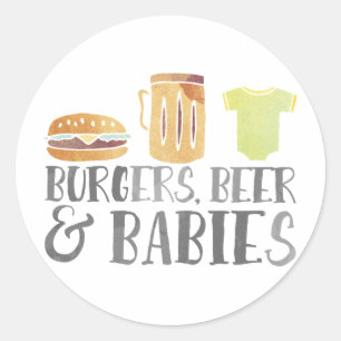 Sticker Rond Burgers, bières et bébés Aquarelle