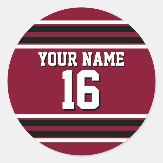 Sticker Rond Burgundy Black Wht Team Jersey Numéro personnalisé (Devant)