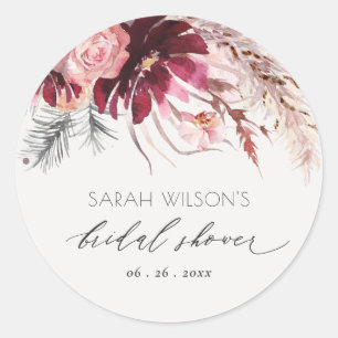 Sticker Rond Burgundy Blush Floral Pampas Grass Fête des mariée