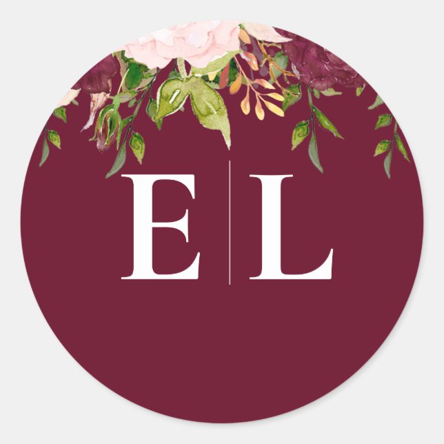 Sticker Rond Burgundy Blush Gold Floral Mariage (Devant)