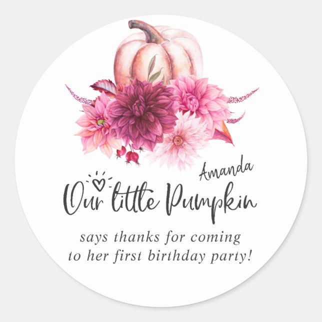 Sticker Rond Burgundy et Blush Automne Automne Citrouille Anniv (Devant)