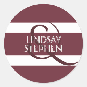 Sticker Rond Burgundy et White Stripes Mariage moderne