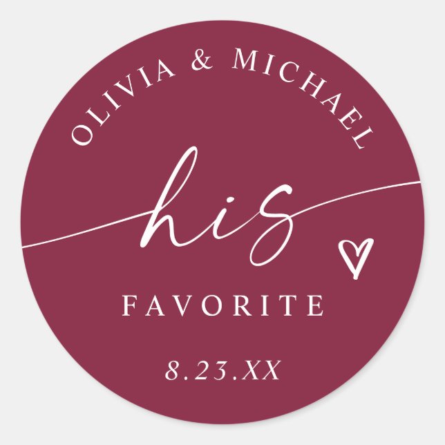 Sticker Rond Burgundy His Favorite Modern Wedding Treat Bag (Devant)