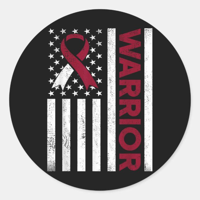 Sticker Rond Burgundy Ivory Us Drapeau Ruban Pour Le Cancer De  (Devant)