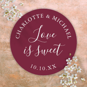 Sticker Rond Burgundy Love Is Sweet Cadeau de Mariage 